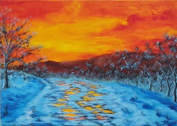 Winterlicher Sonnenuntergang 50x70 cm